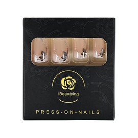 Press on Nails - Shiny Short Flower Glitter Deco Ombre False Nails | UV Gel Finish Medium Short Coffin Flat Shape Reusable Fake Nails - 24 Nail Kit with Jelly Glue Pad
