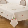 SARO LIFESTYLE Embroidered Christmas Tree Design Linen Blend Tablecloth, Natural,