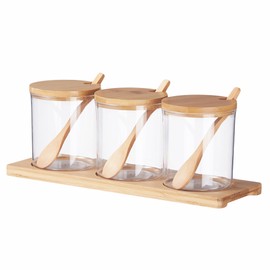 Seasoning Box Set Wooden Lid Spice Bottles Seasoning Storage Box for Home Kitchen