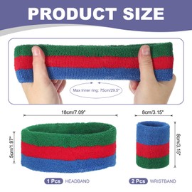 sourcing map Sweat Band Set Sports Terry Cloth Headband Wristband Set 7"x2" Moisture Wicking Sweat Absorbing Head Band for Women Men Workout Exercise Basketball(Green/Red/Blue)