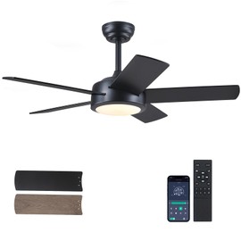 CHESUR 42" Black Ceiling Fans with Lights - Modern Low Profile Ceiling Fan with Lights and Remote Control, 5 Dual-Sided Blades, Reversible DC Motor, Ceiling Fan for Indoor and Outdoor
