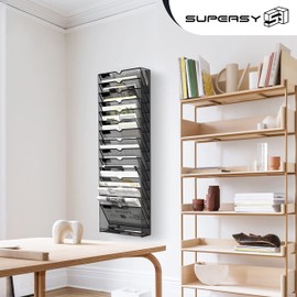 SUPEASY 16-Tier Wall File Organizer Hanging Wall File Holder for Papers, Folders, Files Clipboard & Magazine Organization Great for Office Home, Black