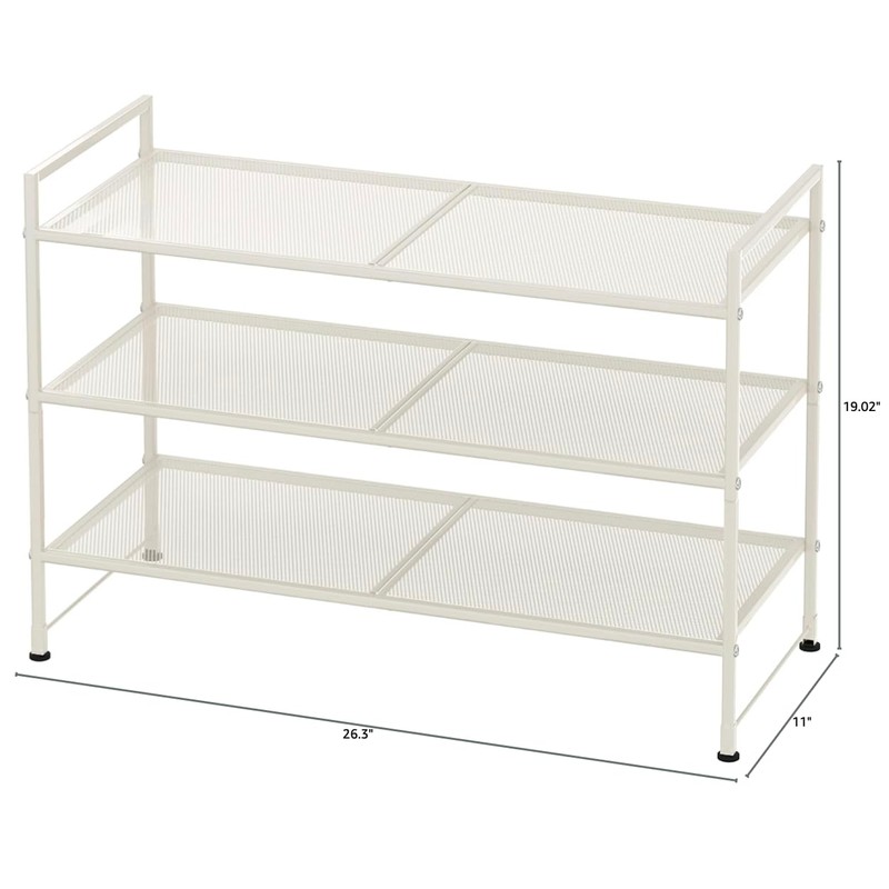 Simple Houseware 3-Tier Stackable Mesh Shoe Rack, White