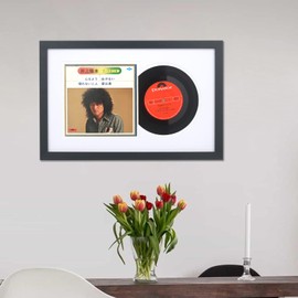 Mxtallup 7" Record Frame Wood for the Wall 7" CD Frame Black with Double White Mat, Displays 7" LP Record and 7x7-inch Cover, 7" Music AlbumFrame (TLPB1016WW)