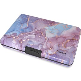 TopMost RFID Blocking Aluminium Wallet Credit Card Holder for Men and Women - Slots for 12 Cards and Bills, Marble Texture, 11 x 7.5 x 2 cm, Card and Bill Holder
