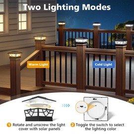 NIORSUN Solar Post Lights Outdoor 4 Pack, 2 Modes LED, Deck Fence Post Solar Lights for 3.5x3.5 4x4 5x5 5.5x5.5 Caps Patio Garden Decoration, Black