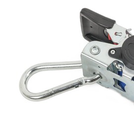 PowerTye 2in x 6ft Retractable Heavy-Duty Ratchet Tie-Downs with Latch Hook & Carabiner Hook - 800 lb Working Load Limit / 2,400 lb Breaking Strength - Blue (Pair)