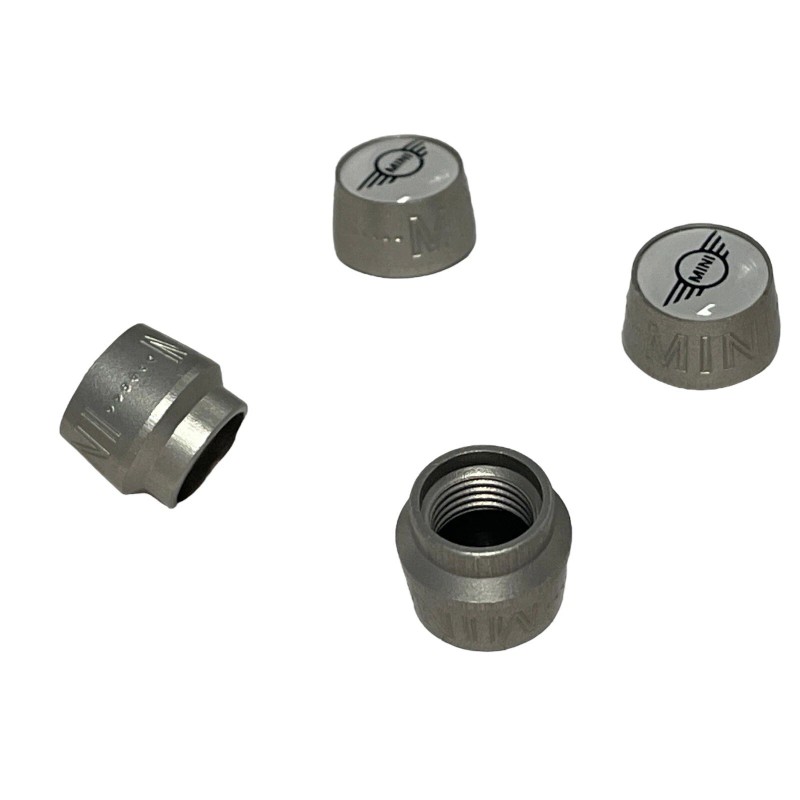 MINI Cooper Emblem Logo Silver Tire Valve Stem Caps Set
