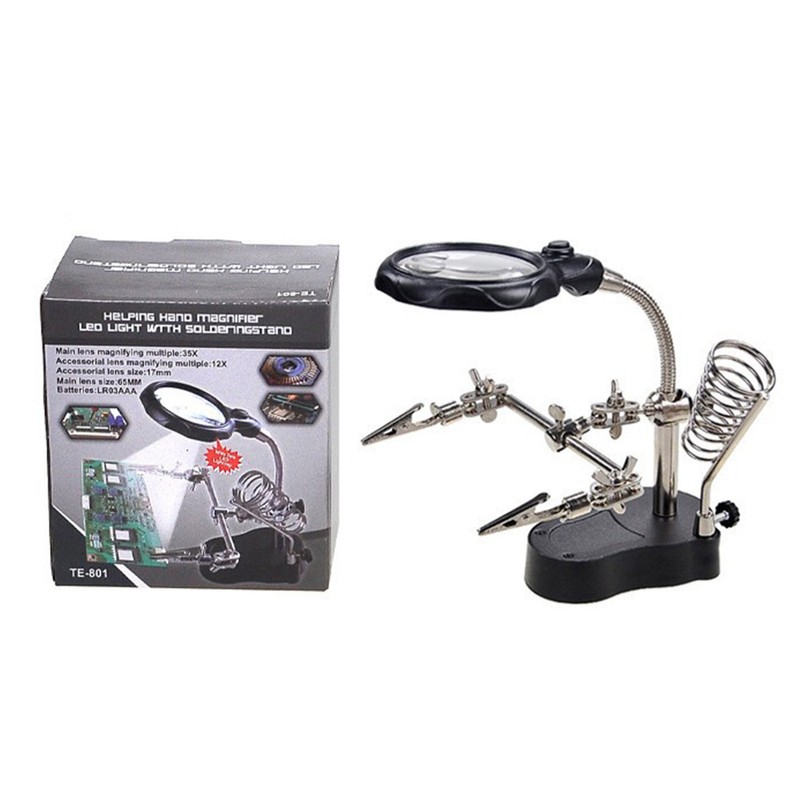 Magnifying Glass Soldering Station Professional LED Lamp Magnifier with Auxiliary