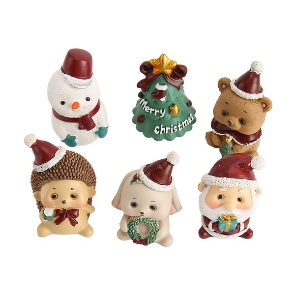 6Pcs Mini Christmas Figurines Eco Friendly Resin Cute Animal Style