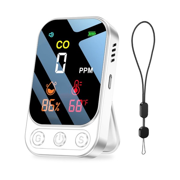 LSENLTY Portable Carbon Monoxide Detectors, 3 in 1 CO Detector(Humidity,