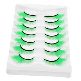 VICASKY 7pairs Lashes Green Faux Eyelashes Kit for Mardi Gras Theatrical Makeup Women Beauty