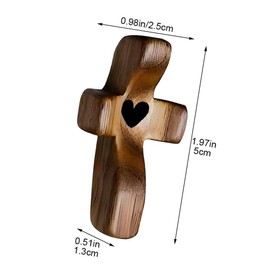 FRAINBOWZ Handheld Protection Cross Jesus Wooden Heart-Shaped Stress Relief Cross My Heart Encourages Gifts Thumb-Held Cross For Prayer Portable Holding Wooden Pocket Palm Crosses(5CM)