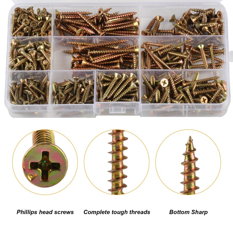 M3 M3.5 M4 Wood Screws Set, 380 Pieces Self-Tapping Screws