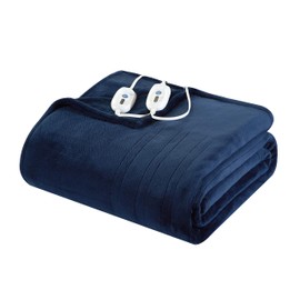 Well Being Plush Electric Heated Throw Blanket with 4 Setting Controller, Navy, Throw 50"x60"