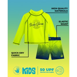 Body Glove Toddler Boys Swim Set - 2 Piece UPF 50+ Quick Dry Swim Trunks and Rash Guard for Boys Kids Swimwear (Sizes: 2T-4T), Size 4T, Neon Green/Blue