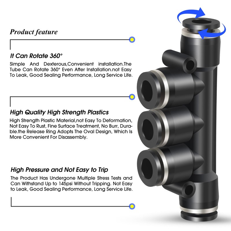 TAILONZ PNEUMATIC 10MM OD 5pcs Straight Connectors Plastic Quick Release