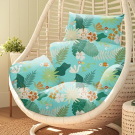 Uthem Waterproof Egg Chair Cushion Replacement 47x31.5x4.7 inch Thicken Hanging Egg Swing Chair Cushion Indoor Outdoor Wicker Rattan Hammock Basket Cushion with Headrest Pillow, Teal Floral Leaves