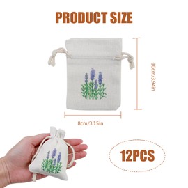 Hioip Pack of 12 Lavender Bags Empty, Scented Lavender Bags with Drawstring, Linen Bags, Scented Bags Purple Floral Print Lavender Blossom Bags for Filling (120 g) (Lavender/White)