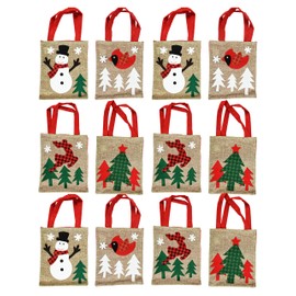 Set of 12 Burlap Christmas Treat Bags! Perfect for Holiday Treats and Gifts! Measures - 10inx8in