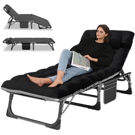 LILYPELLE Portable Folding Cot Bed, Adjustable 6-Position Adults Reclining Folding Chaise with Pillow, Outdoor Portable Folding Lounge Chair Sleeping Cots Bed for Camping, Pool, Beach, Patio