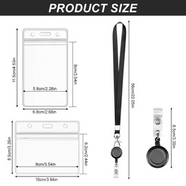 Pmueuff ID Card Holder with Strap, Pack of 6 Plastic Sleeves for Cards, with 6 Retractable Key Chains, Badge Holder, Transparent Card Case with Lanyard for Students, Doctor, Work Card