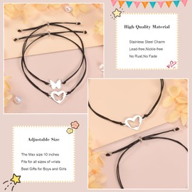 VU100 Back to School Bracelet Gifts Mother Daughter Bracelet First Day of School Gift Mommy and Me Bracelets Matching Butterfly Jewelry Separation Anxiety Gift for Son Girls Boys Granddaughter (Black)