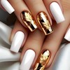 24Pcs Press on Nails Medium Coffin French Tip with White