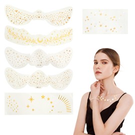 6 x Glitter Face Freckles Tattoo with 1 x Clavicle Sticker, Temporary Sparkle Freckles, Suitable for Birthdays, Proms, Parties (15.6 x 5 cm)