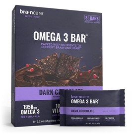 Brain Omega 3 Bar - Fig & Dark Chocolate - Protein Bar Meal Replacement (8-count box) snack bar gluten free breakfast bar