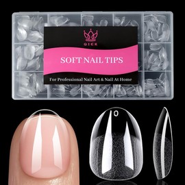 Qiek Short Oval Fake Nail Tips - 15 Sizes 240 PCS Clear Half Matte Press On False Nail Tips Pre-shaped Soft Full Cover Gel Nail Tips Extensions Thick Long Lasting for DIY Beginners & Salon Manicure