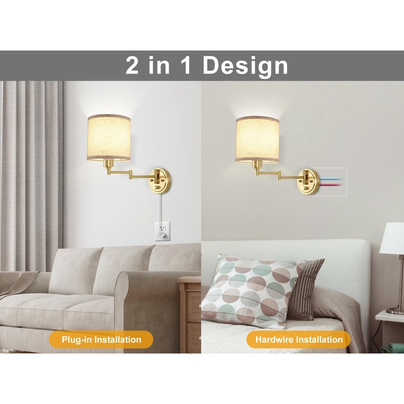 GOODATE Plug in Wall Sconces with Remote Control, Dimming &