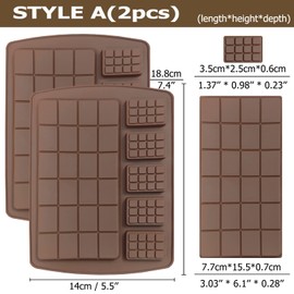 6 pcs Break-Apart Chocolate Mold, VEINARDYL Silicone Waffle Molds Protein and Energy Bar Molds for Fondant Candy Wax Melt