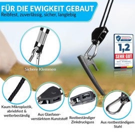 FENITEC 2 x Rope Ratchet 68 kg, 2.4 m, 4 mm, Rope Tensioner, Guy Rope with Ratchet for Awning Attachment, Adjustable, Grow Accessories, Camping Accessories, Tension Ropes with Hooks, Grow Lamp