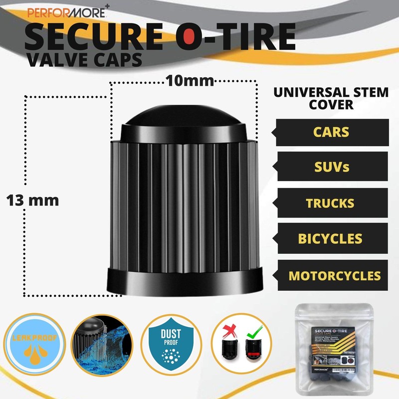 Performore 30-Pack Tire Valve Stem Caps with O-Rings, Black