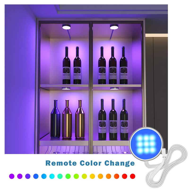 MYPLUS Under Cabinet Lighting Kit, RGB Puck Lights with Remote