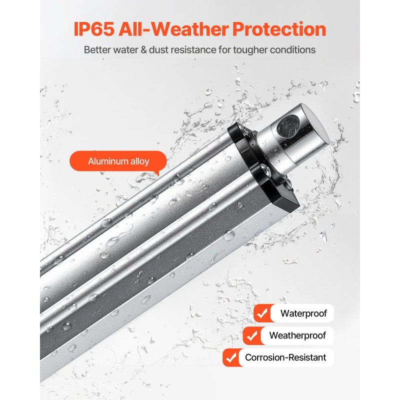 IP65 Waterproof 12V Linear Actuator with 6 Inch Mounting Brackets