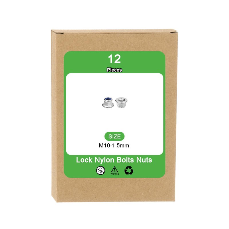 sourcing map M10x1.5mm Flange Nylon Insert Lock Nuts, 12Pcs 304
