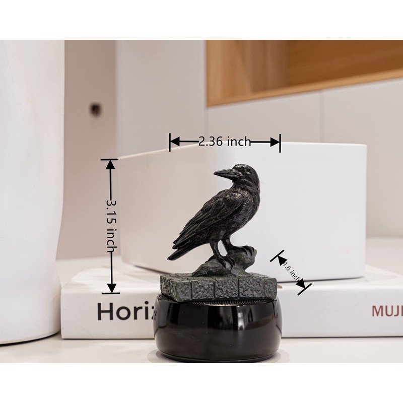 EASCHEER Raven On Rock Statue 3" Gothic Crow Scavenger Bird
