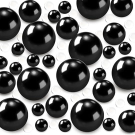 Cusmation 120 PCS 8/14/20mm Floating Beads for Centerpiece, Black Decorative Vase Fillers Pearl with 800 PCS Clear Water Gel, Pearl for Vases, Centerpieces with Wedding Party Decor