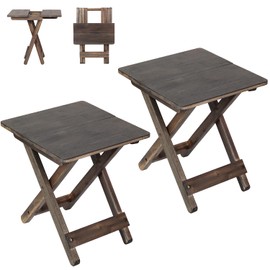 DAXULY Small Patio Table, Outdoor Folding Side Table, Portable Side Table, Small Side Table, Accent Table, Small Coffee End Table, Wood Table Top for Living Room, Bedroom... (Square - Walnut - Set 2)