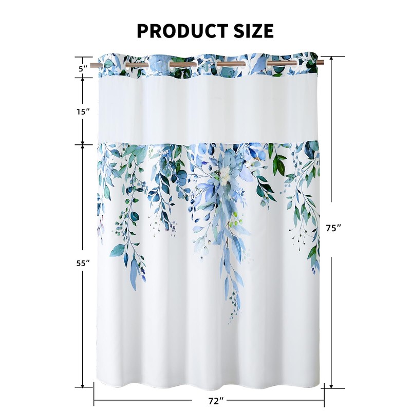QiyI No Hook Shower Curtain with Snap in Fabric Liner,