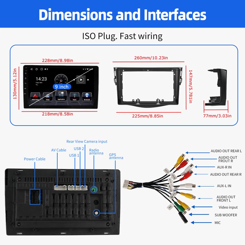 ESSGOO For Toyota RAV4 2007-2012 9" Carplay Android13 Car Stereo