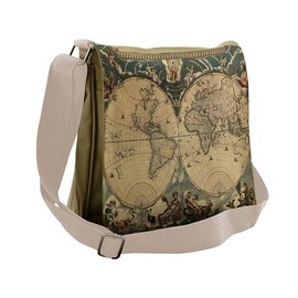 Lunarable Map Print Messenger Bag, Vintage Map of the World, Unisex Cross-body