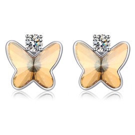 jiamiaoi 18K White Gold Plate Butterfly Earrings with Shiny Stone 925 Sterling Silver Butterfly Stud Earrings Zirconia Glitter Butterfly Jewellery for Women, Sterling Silver