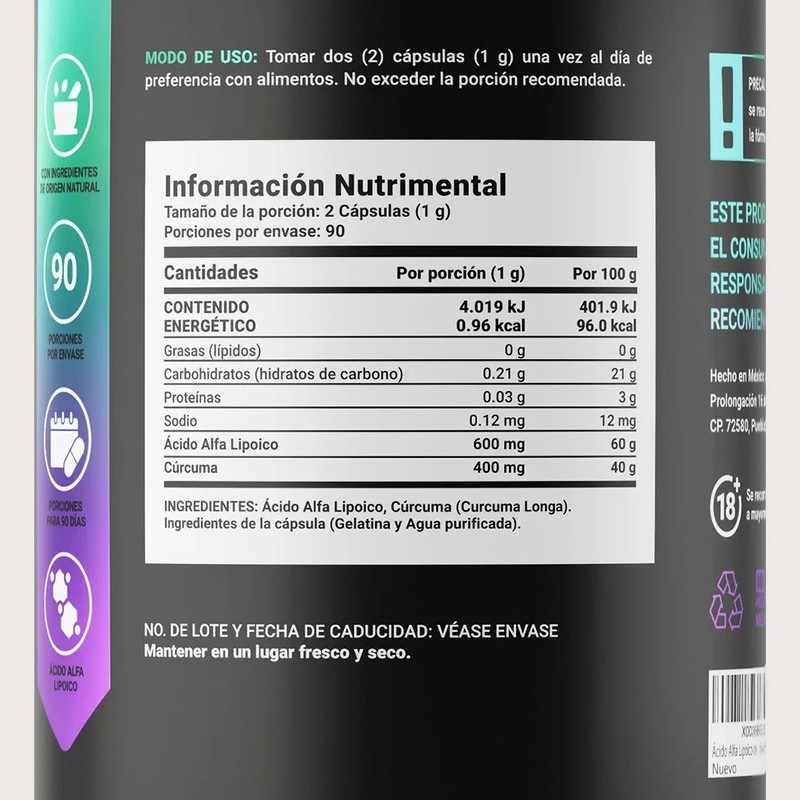 Suplemento Alimenticio Alpha Lipoic Acid 90g B Life Sin Sabor