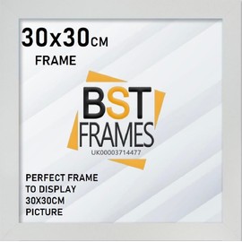 Modern 30x30 Frame With Safe Perspex Front & Wall Hanging Hooks - Use In Picture Frames 30cm x 30cm - Photo Frame - Poster Frames - Wooden Effect Square Frame (Silver)