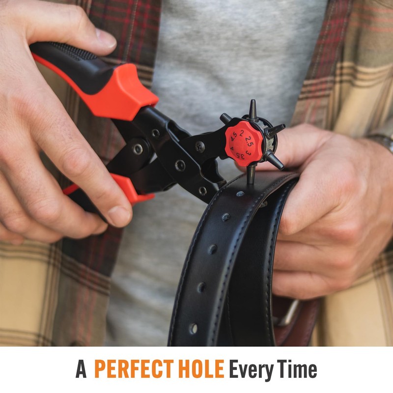 Professional Heavy Duty Belt Hole Puncher for Leather, Multi-Size Rotary