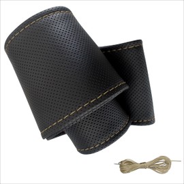 Steering Wheel Cover PU Leather Car Steering Wheel Cover for Lacing Sewing with Needle and Thread Polka Dot Universal Size 37-39 cm M2 Black Beige Stitching