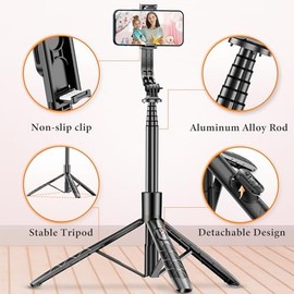 Trípode para teléfono selfie de aleación de aluminio de 62 pulgadas con control remoto inalámbrico compatible con iPhone 17 16 15 14 13 pro Xs Max Xr